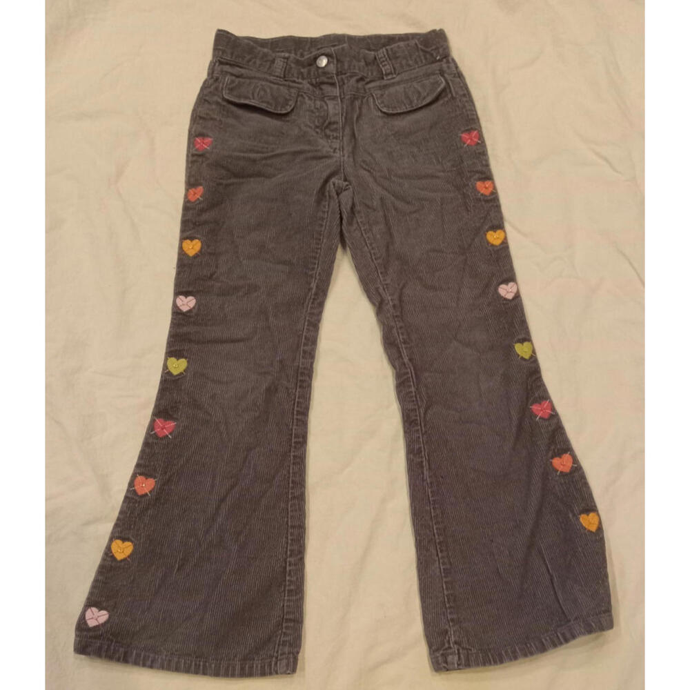 Gymboree Girl's Size 7 Corduroy Flair Gray Floral Design Pants Jeans
